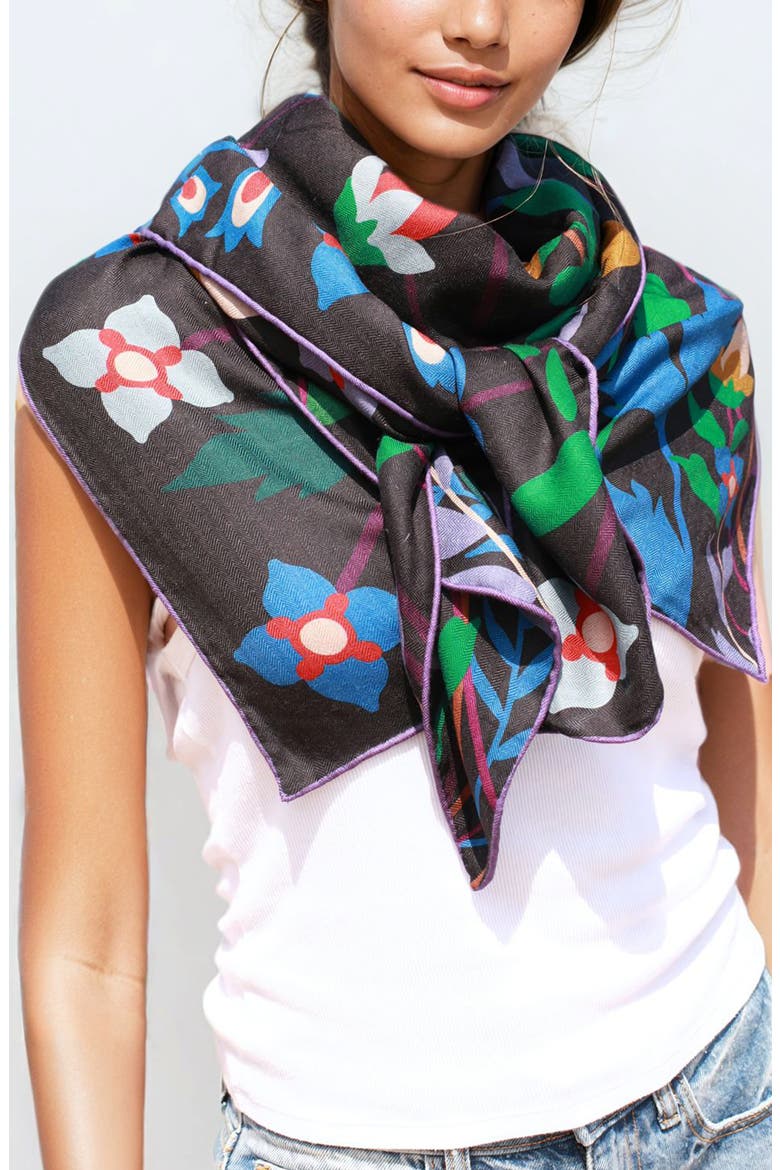 Double Sided Wool Silk Shawl Of Night Garden, Alternate, color, Black