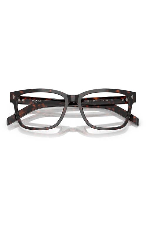 Prada 53mm Rectangular Optical Glasses In Brown Havana