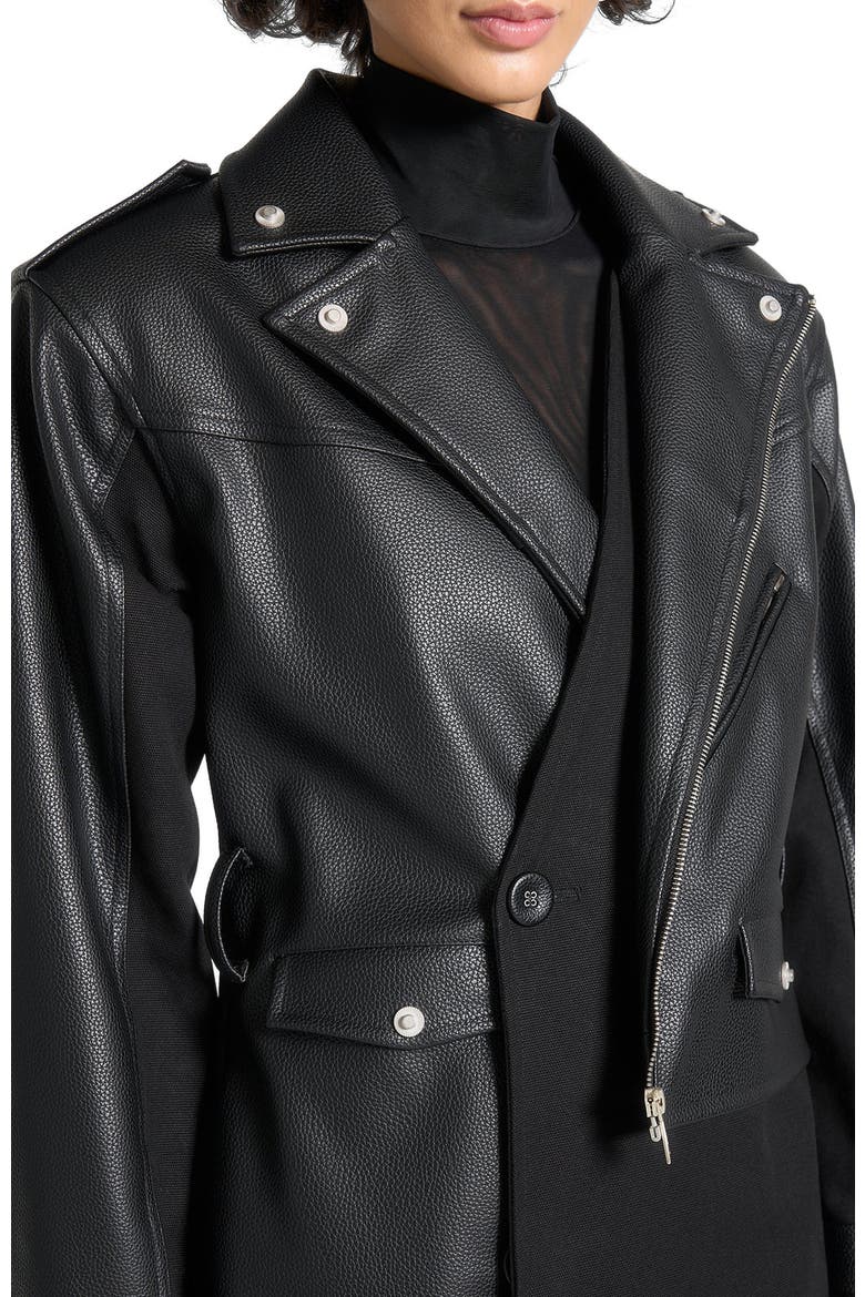 Ayleen Leather Biker Trench Coat, Alternate, color, Black