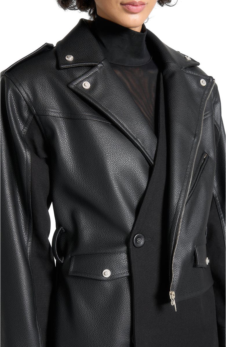 Manière De Voir Ayleen Leather Biker Trench Coat, Alternate, color, Black