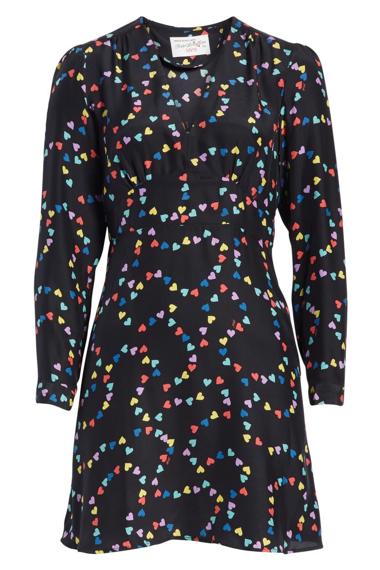 Hoover Long Sleeve Silk Minidress, Alternate, color, RAINBOW STRING OF HEARTS