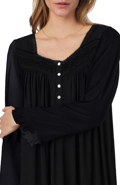Eileen West Waltz Embroidered Long Sleeve Nightgown In Black