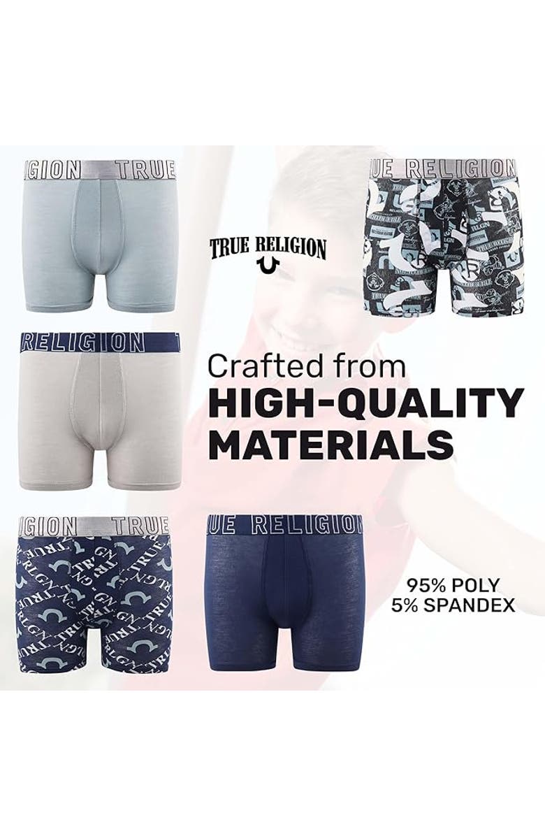 True Religion Boxer Briefs Pack of 5, Alternate, color, Mint/Grey/Black