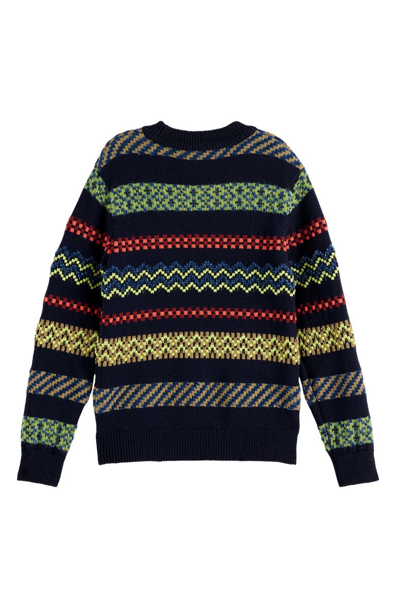 Scotch & Soda Kids' Relaxed Fit Jacquard Sweater, Alternate, color, Fair Isle Anthracite