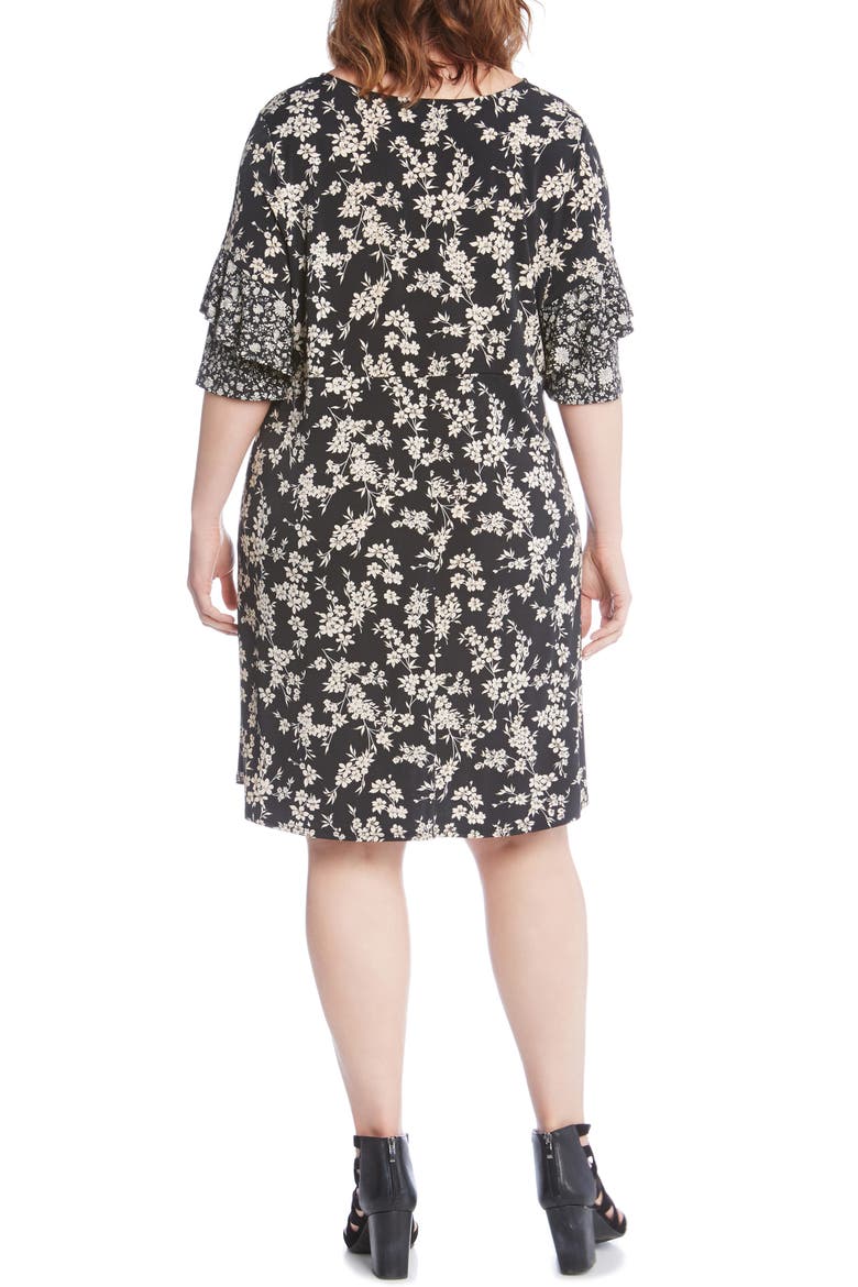Contrast Print Ruffle Sleeve Shift Dress, Alternate, color, FLOWER