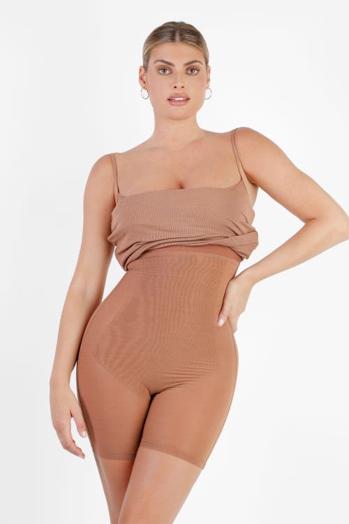 Popilush Shapewear Modal Sculpting Bodycon Dress In Camel