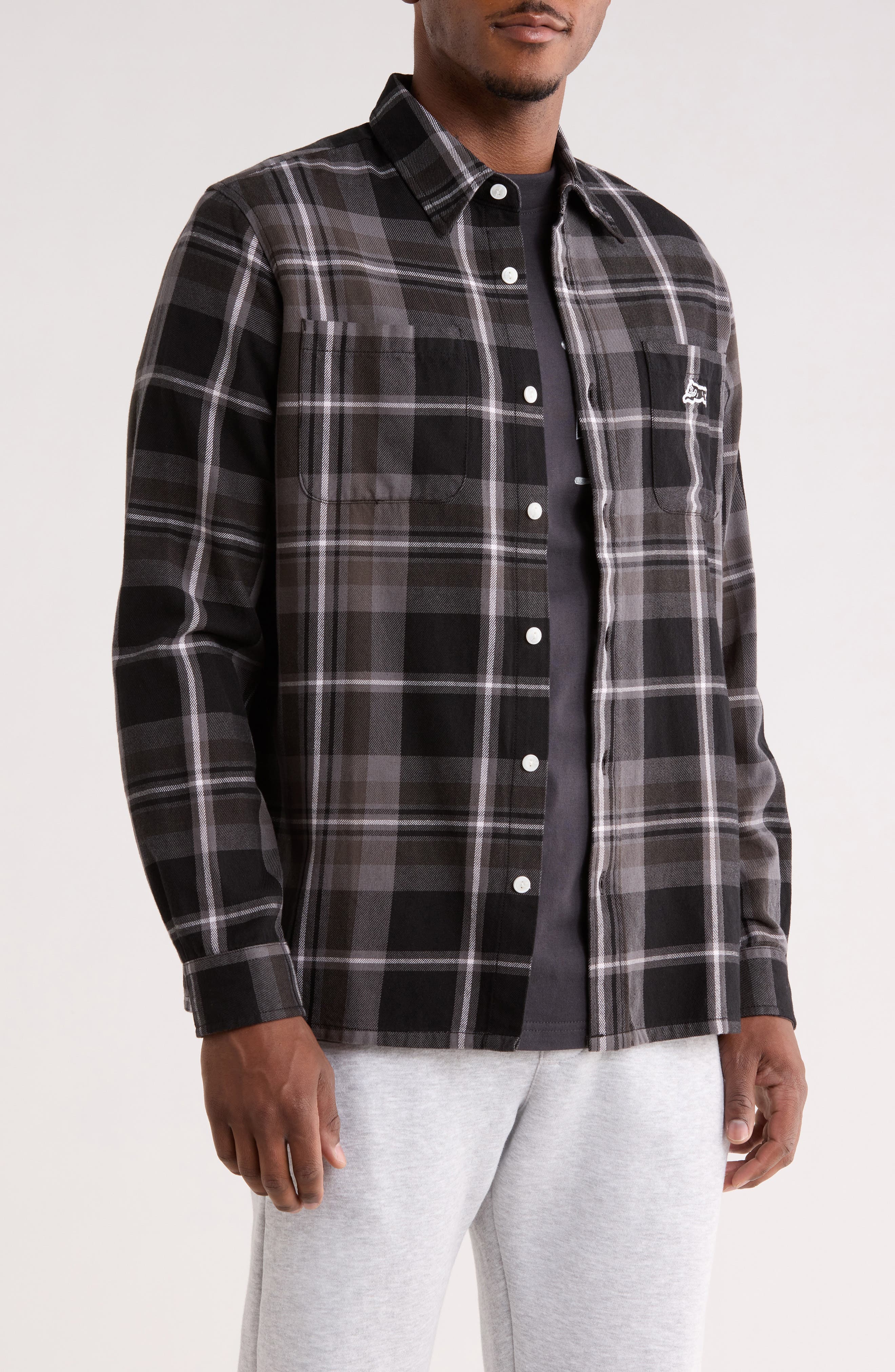 ICECREAM Jack Plaid Cotton Graphic Button-Up Shirt