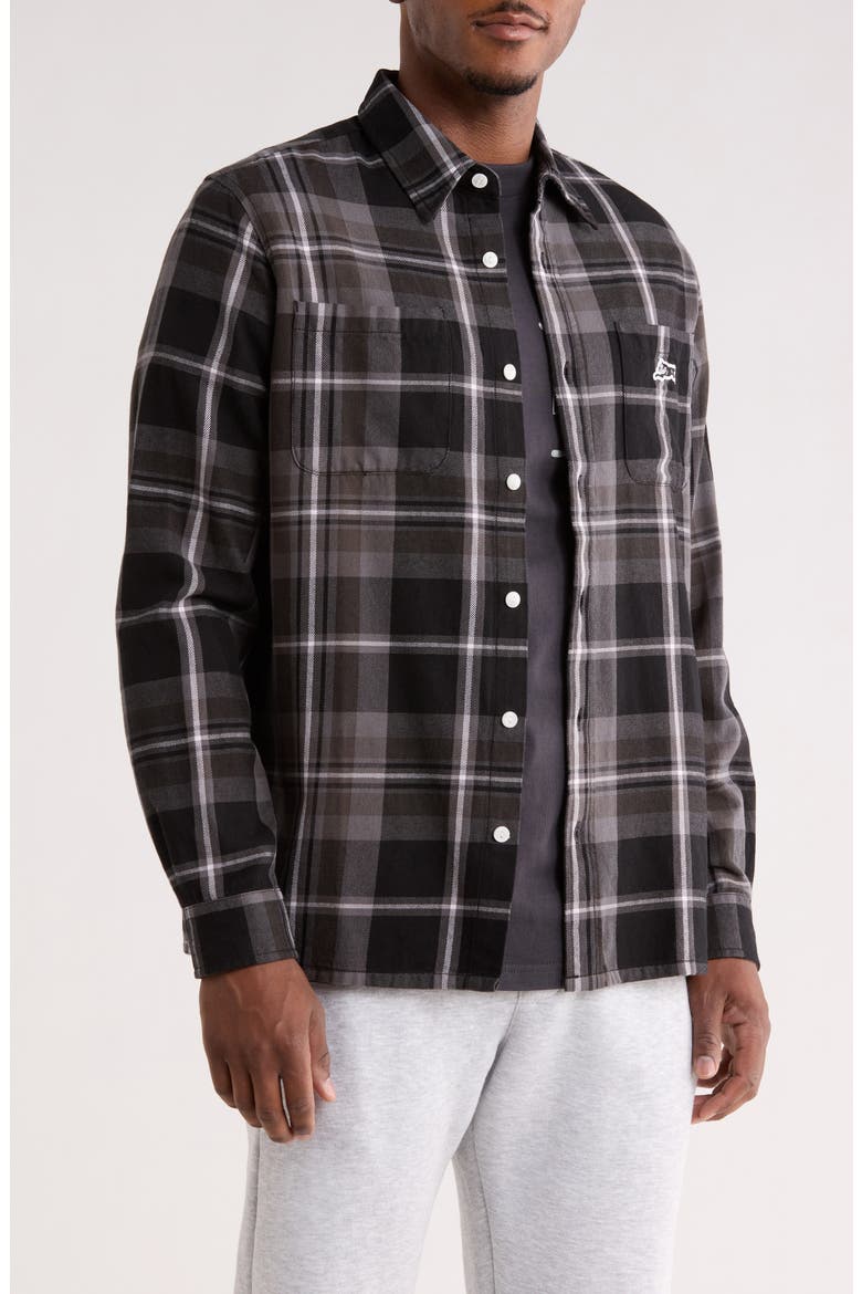 Jack Plaid Cotton Graphic Button-Up Shirt, Main, color, BLACK