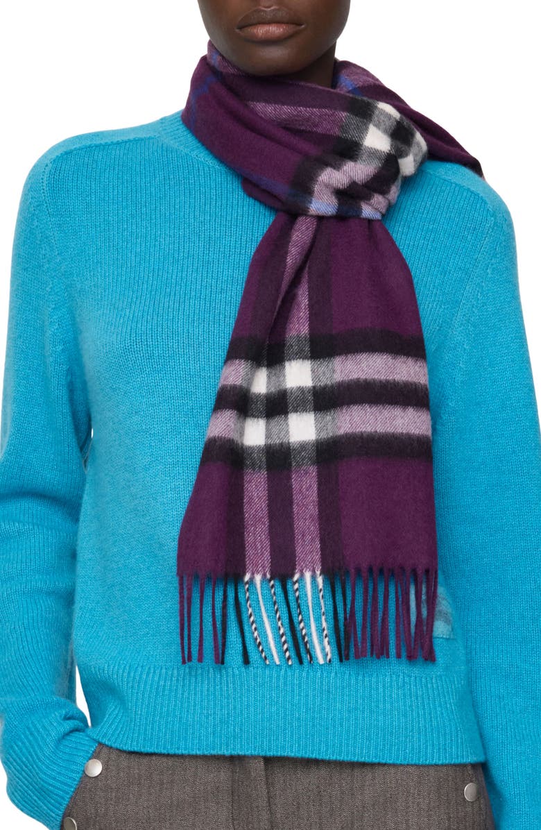 Burberry Giant Check Cashmere Scarf, Alternate, color, Pansy Purple