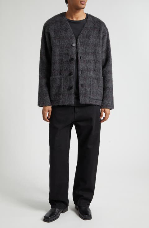 Fuzzy Check Wool & Alpaca Blend Cardigan