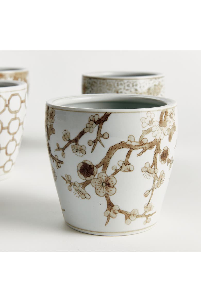 Brown & White Chinoiserie Planters Province Pots, Set of 4, Alternate, color, Brown