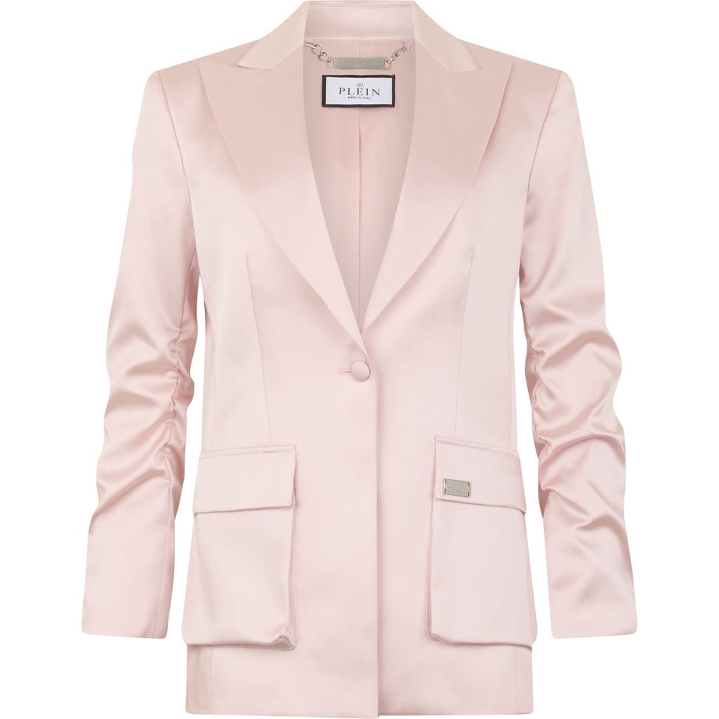 PHILIPP PLEIN Satin Cargo Fit Blazer Women in Rose/pink at Nordstrom, Size Large