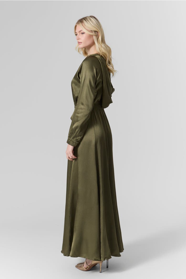 Silk Hooded Maxi Dress, Alternate, color, Olive Green