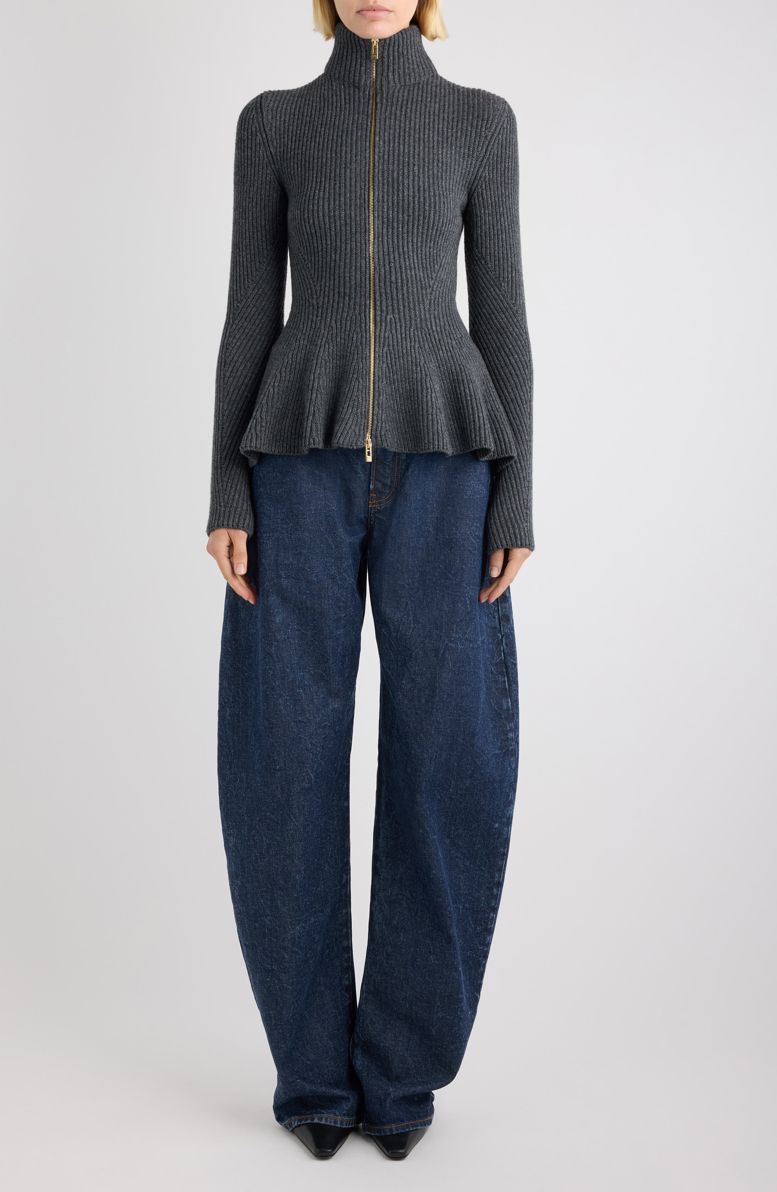 Virgin Wool & Cashmere Peplum Cardigan - image 2