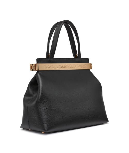 Karl Lagerfeld Paris Jacqueline Satchel In Black/gold