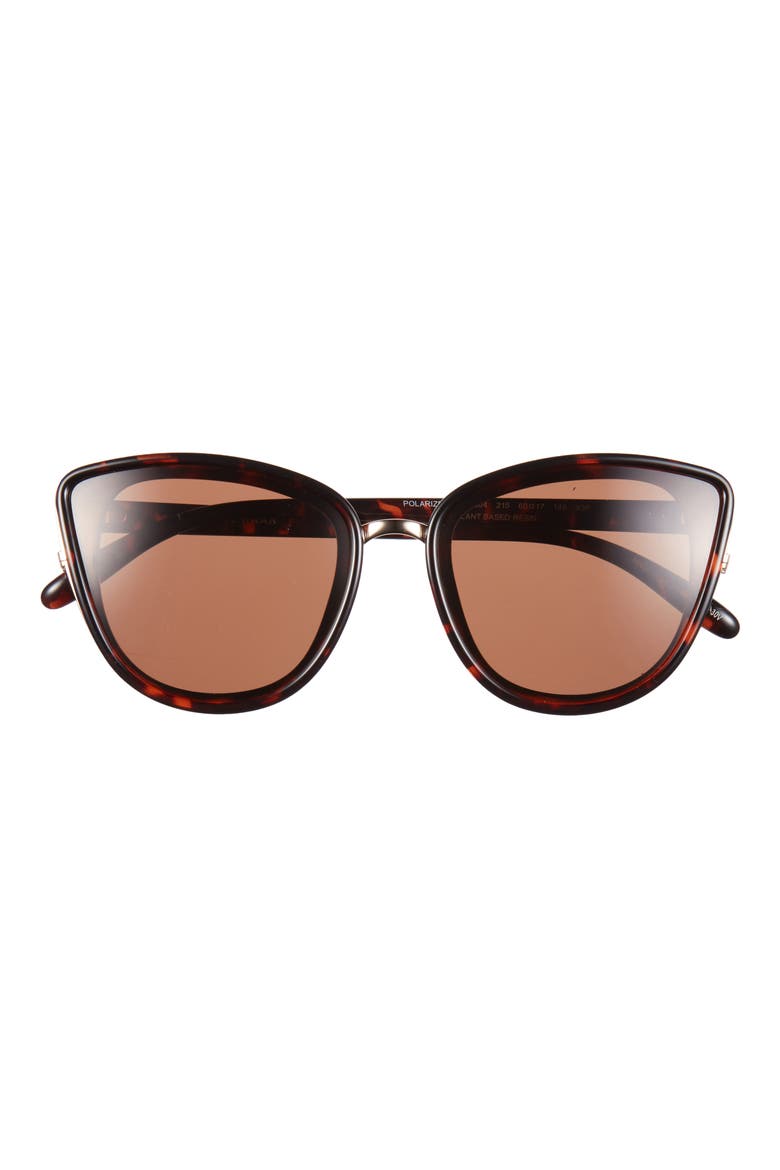 Plastic Cat Eye 60mm Polarized Sunglasses, Main, color, TORTOISE