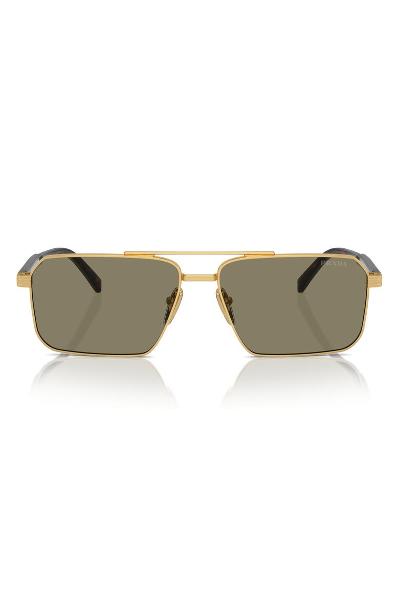 Prada 61mm Rectangular Sunglasses, Alternate, color, Gold/ Lite Brown