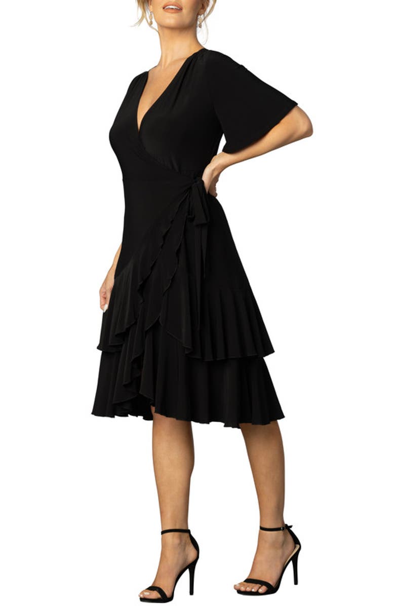 Kiyonna Miranda Midi Wrap Dress, Alternate, color, Black Noir