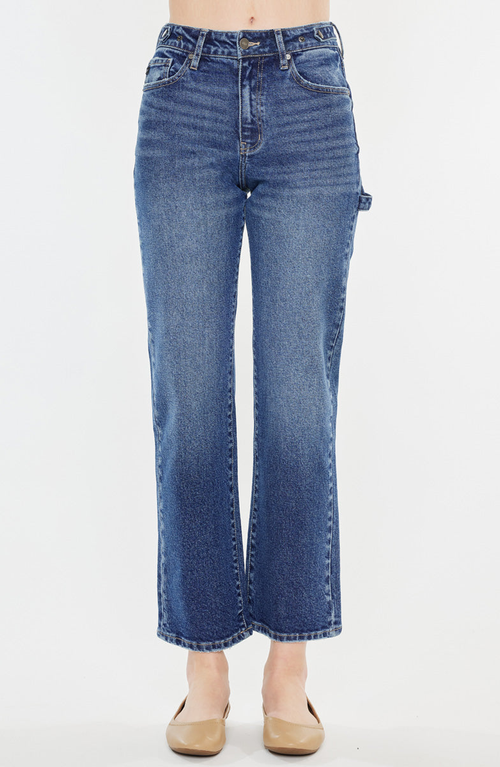 Kancan Ashley High Rise True Straight Jeans In Medium Wash