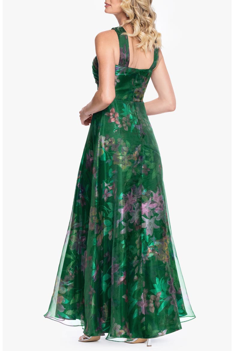 Floral Print Organza Sleeveless Gown, Alternate, color, GREEN/ MULTI