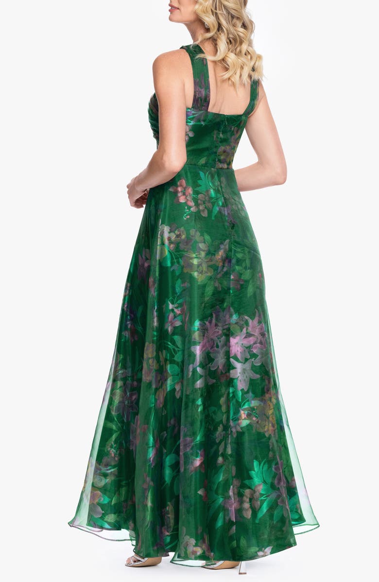 Betsy & Adam Floral Print Organza Sleeveless Gown, Alternate, color, Green/ Multi