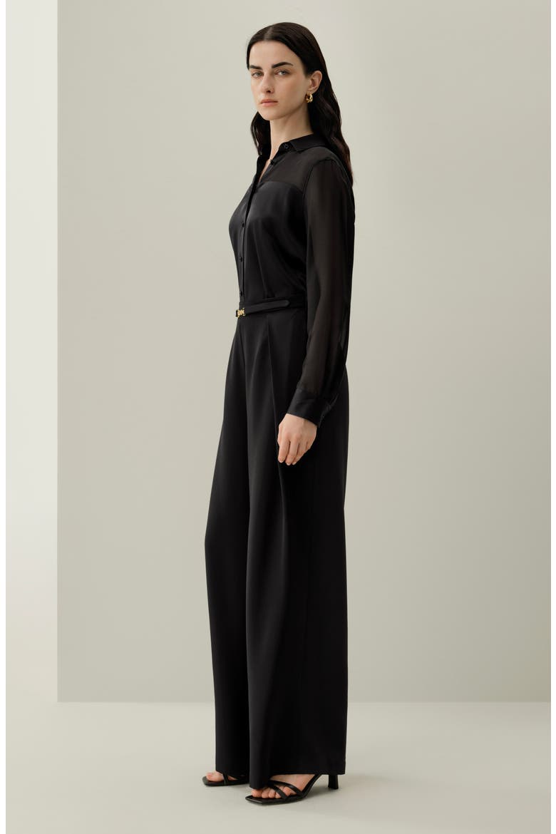 Women's Button Down Silk Organza Shirt, Alternate, color, Black