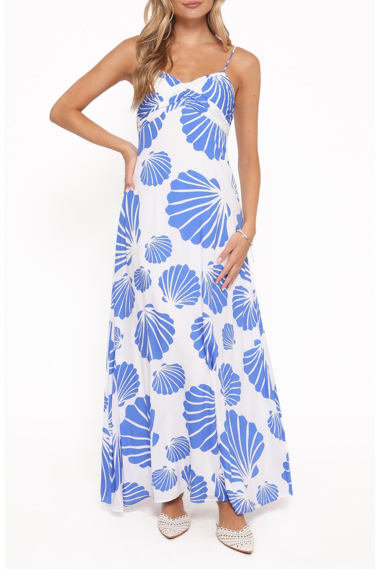 Tyla Shell Print Maxi Dress, Main, color, BLUE SHELL