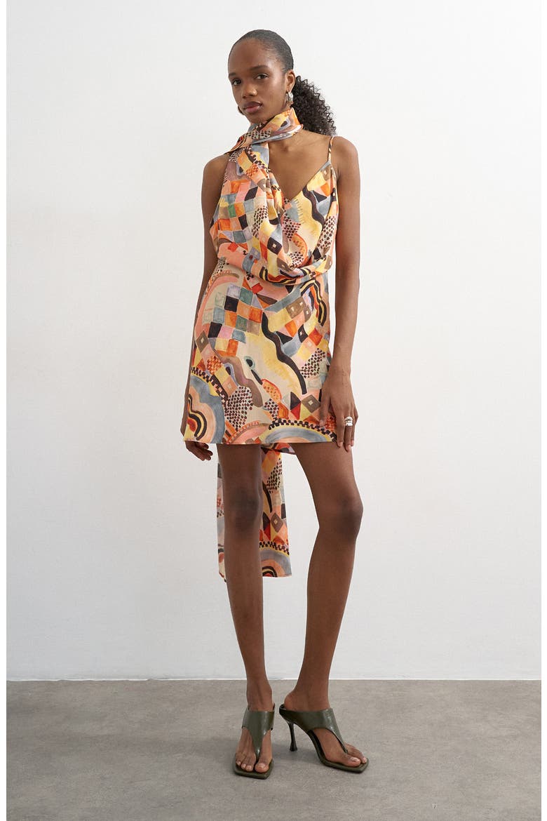 mini dress with neck scarf Jenat in Ivory Bambi Print turning mini dress Topshop - Draped Scarf Neck