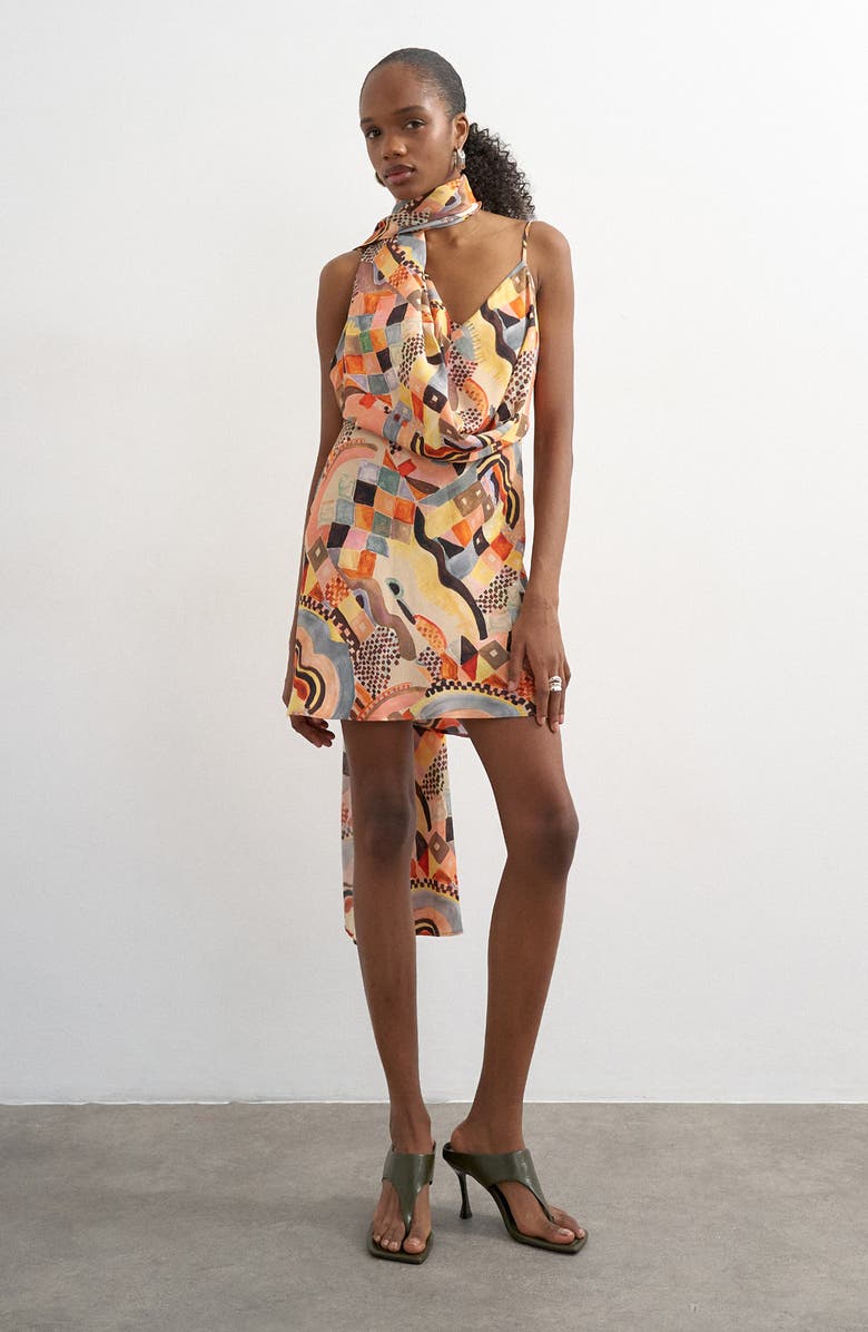 Topshop Draped Scarf Neck Minidress, Main, color,