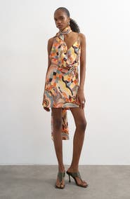 Topshop Draped Scarf Neck Minidress