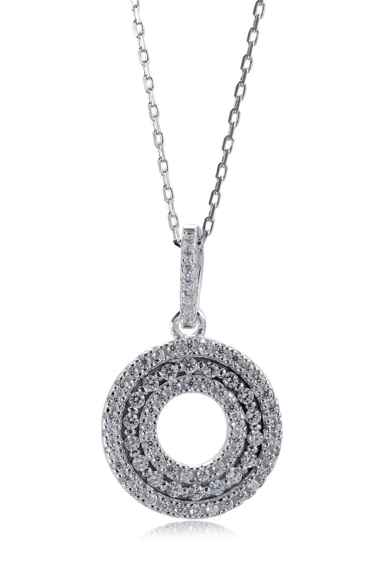 Cubic Zirconia 3-Row Circle Pendant Necklace, Main, color, WHITE