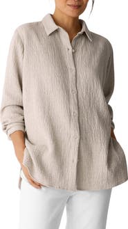 Eileen Fisher Classic Collar Stretch Organic Cotton Button-Up Shirt