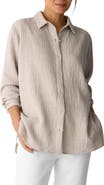 Eileen Fisher Classic Collar Stretch Organic Cotton Button-Up Shirt