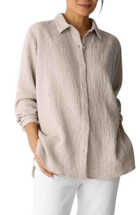 Eileen Fisher Classic Collar Stretch Organic Cotton Button-Up Shirt (Regular & Petite)