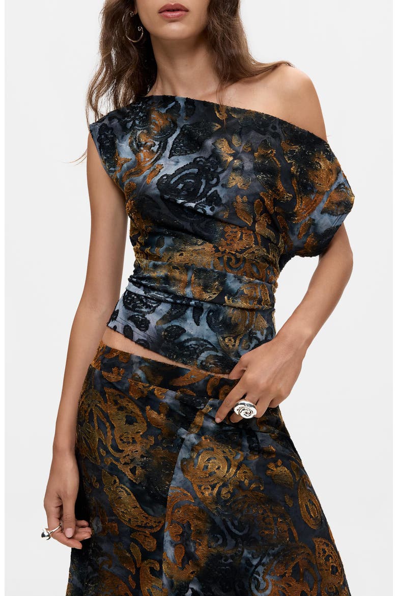 Off the Shoulder Burnout Top, Main, color, DARK BLUE