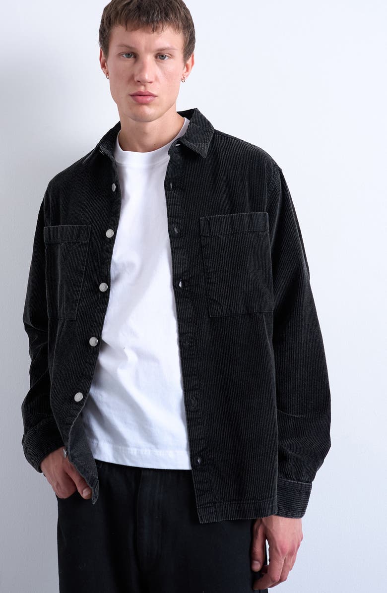 Topman Washed Corduroy Overshirt, Main, color, Black