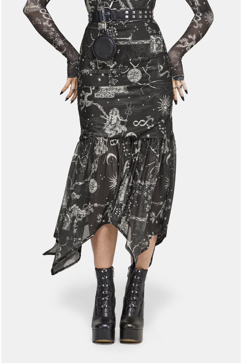 Isolde Medieval Map Mesh Midaxi Dress, Alternate, color, Black