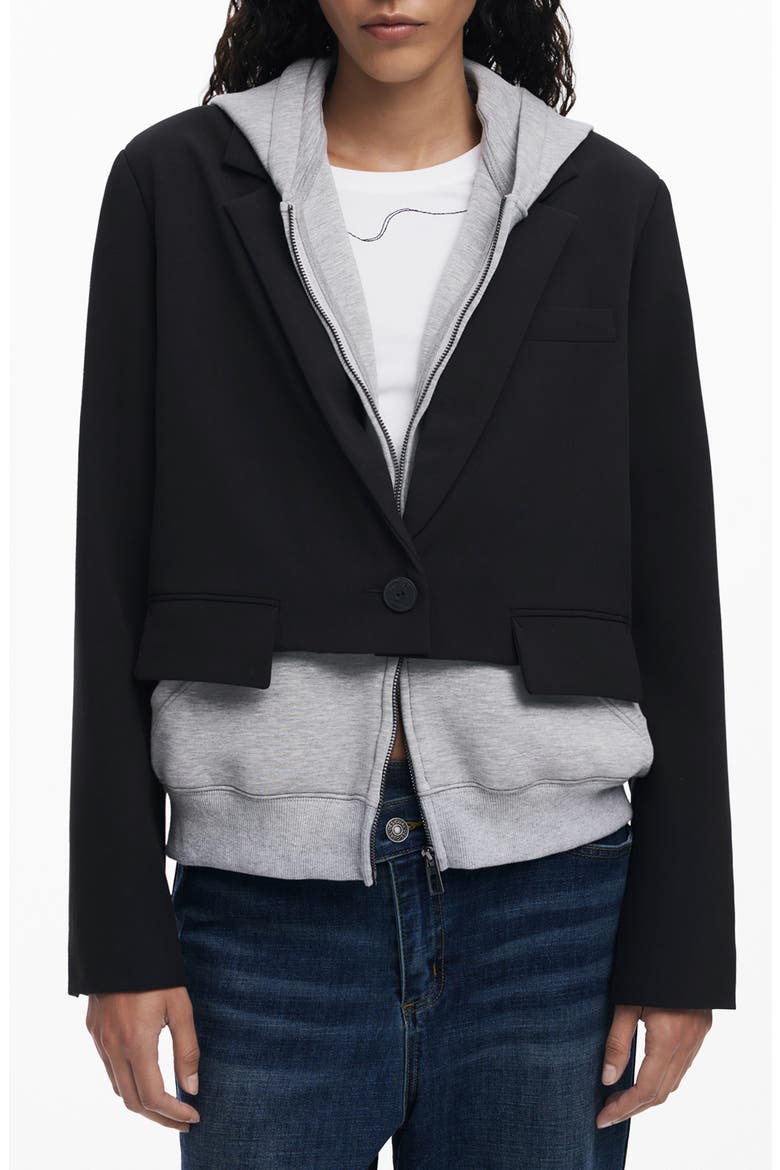 Layered Hooded Blazer, Main, color, BLACK