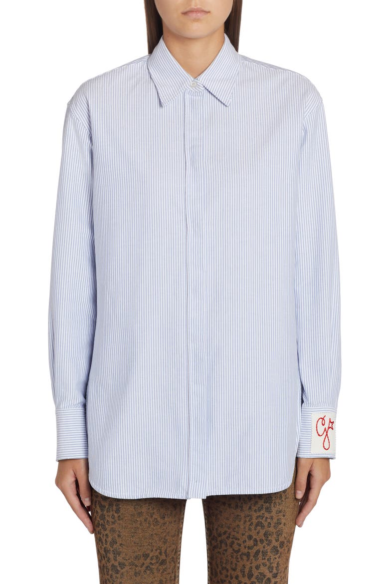 Stripe Cotton Button-Up Shirt, Main, color, WHITE INFINITY