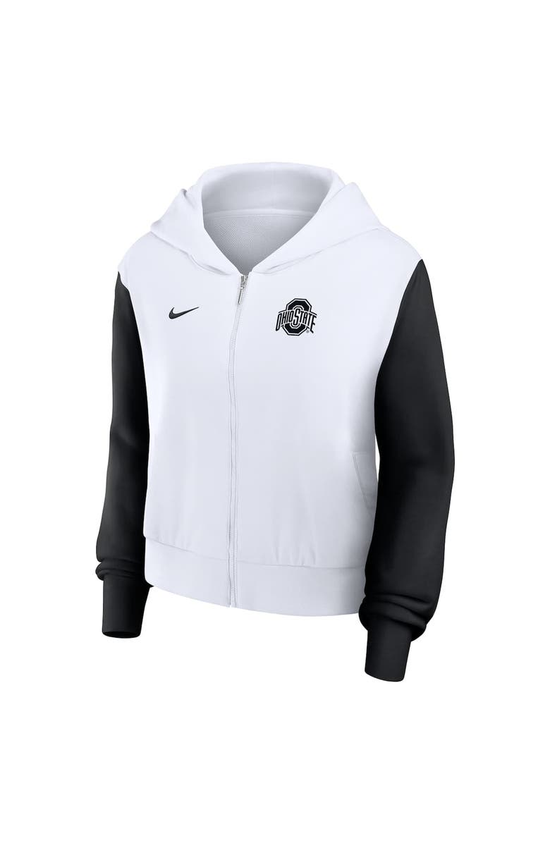 Nike Women's Nike White Ohio State Buckeyes Cropped Beyond Capability Color-Block Script Full-Zip Hoodie, Alternate, color, White