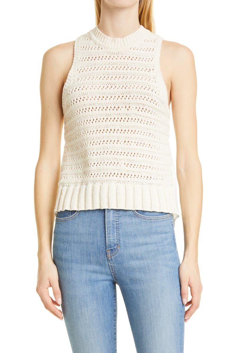 Veronica Beard Sade Mixed Media Cotton Blend Shirttail Tank, Main, color, 