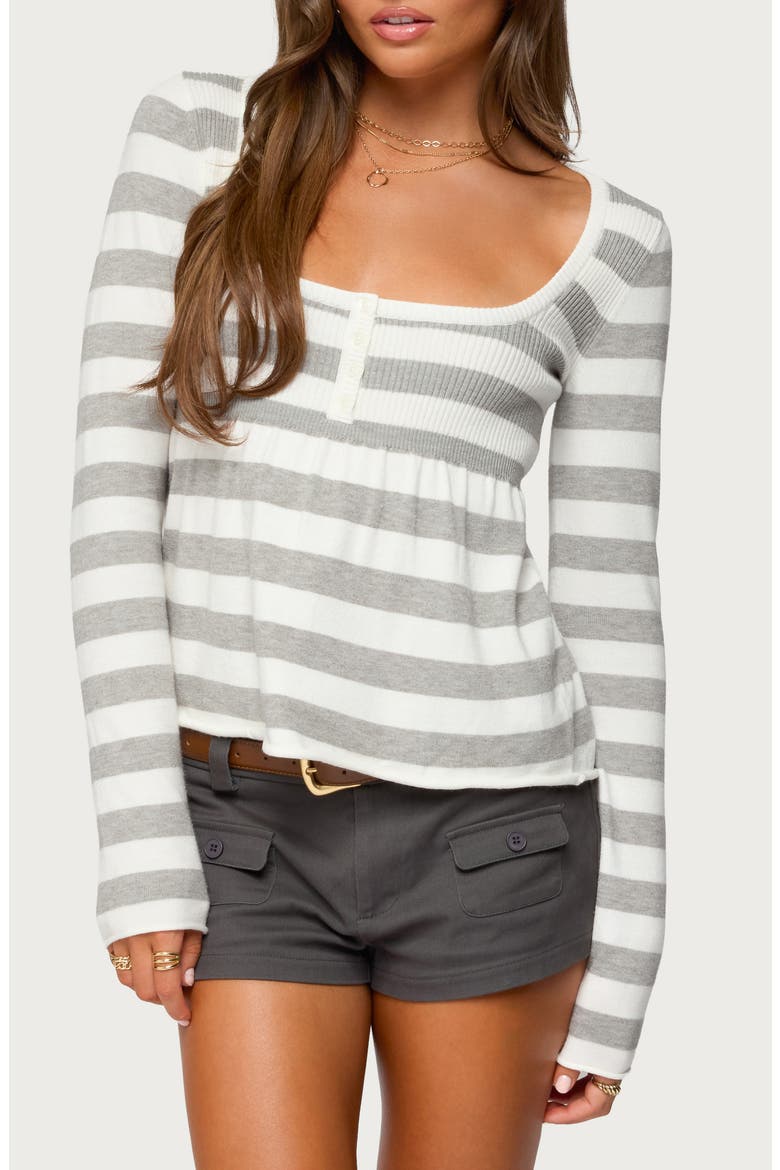 Lockie Stripe Knit Babydoll Top, Main, color, LIGHT-GRAY