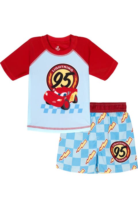 Cars Lightning McQueen Swimwear 2-Piece Rash Guard and Swim Trunks Set