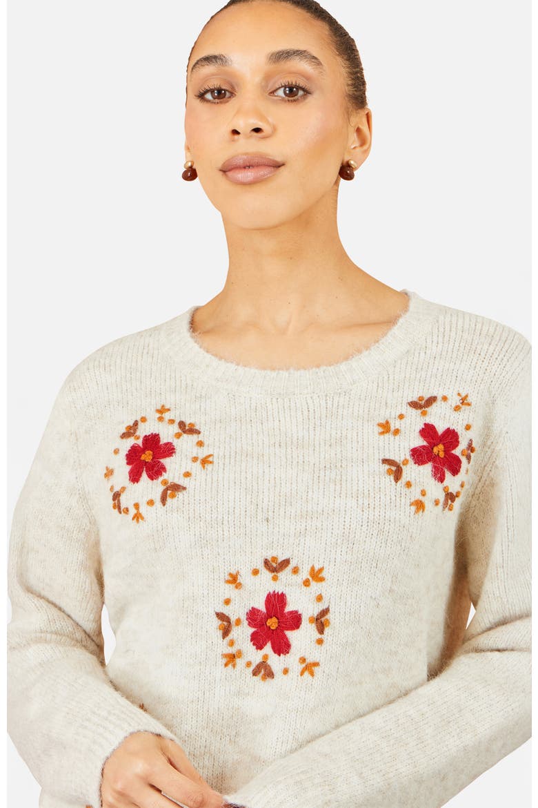 Patch Floral Embroidered Relaxed Jumper, Alternate, color, Ivory