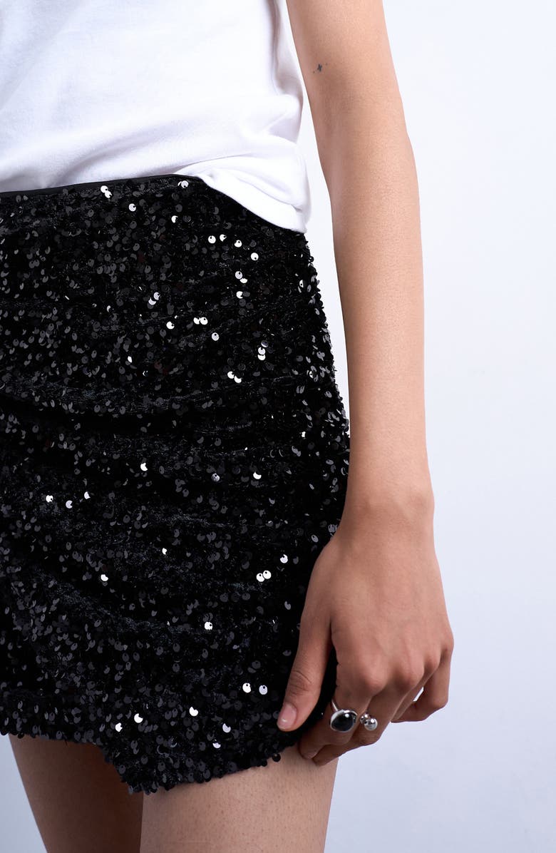 Topshop Ruched Sequin Miniskirt, Alternate, color,