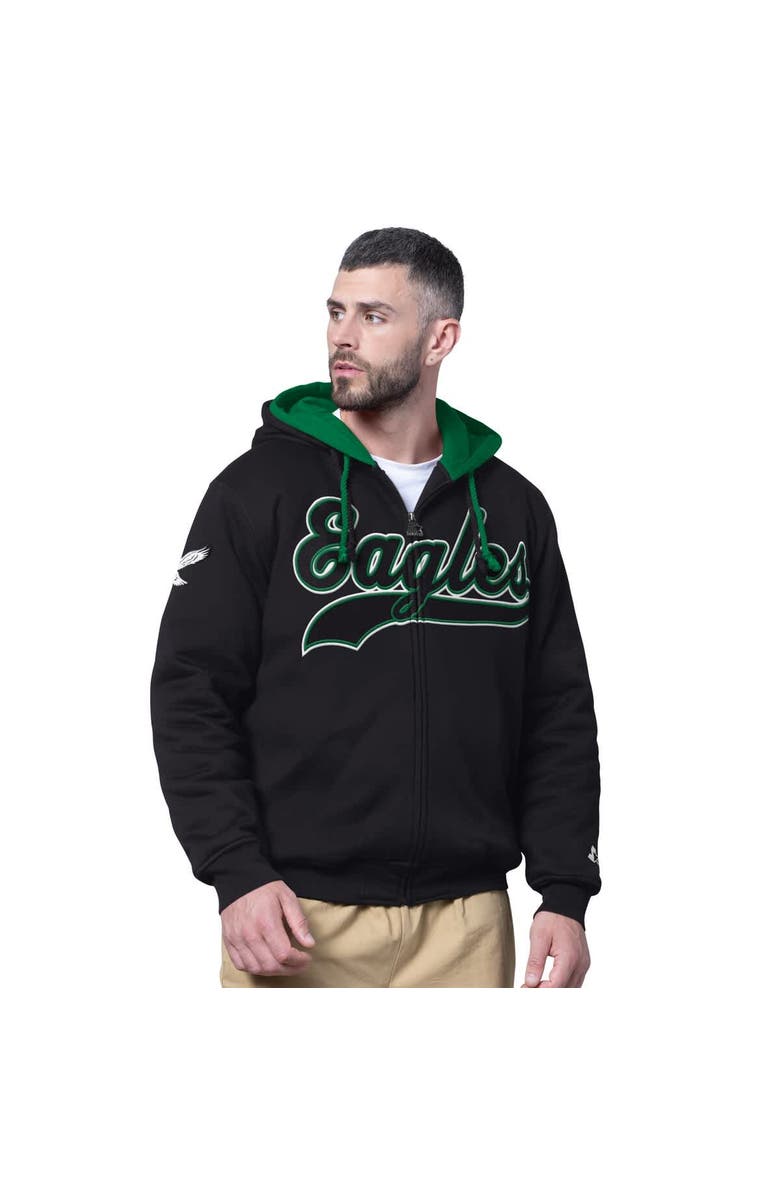 STARTER Men's Starter Black Philadelphia Eagles Big Shot Throwback Full-Zip Double Hoodie, Main, color, Black