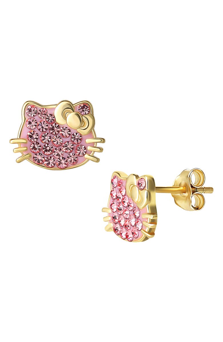 Jacmel Sterling Silver Pink Crystal Pavé Stud Earrings, Main, color, Metallic Gold