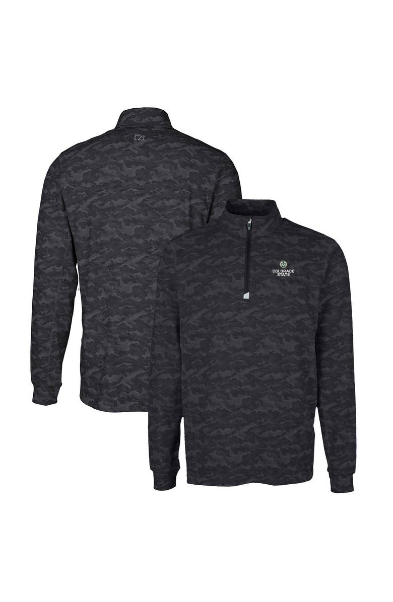 Cutter & Buck Men's Cutter & Buck Black Colorado State Rams Big & Tall Traverse Camo Print Stretch Quarter-Zip Pullover Top, Alternate, color, 
