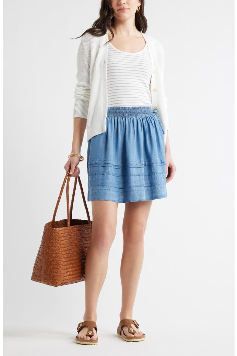 Chambray Tiered Miniskirt, Alternate, color, MEDIUM WASH
