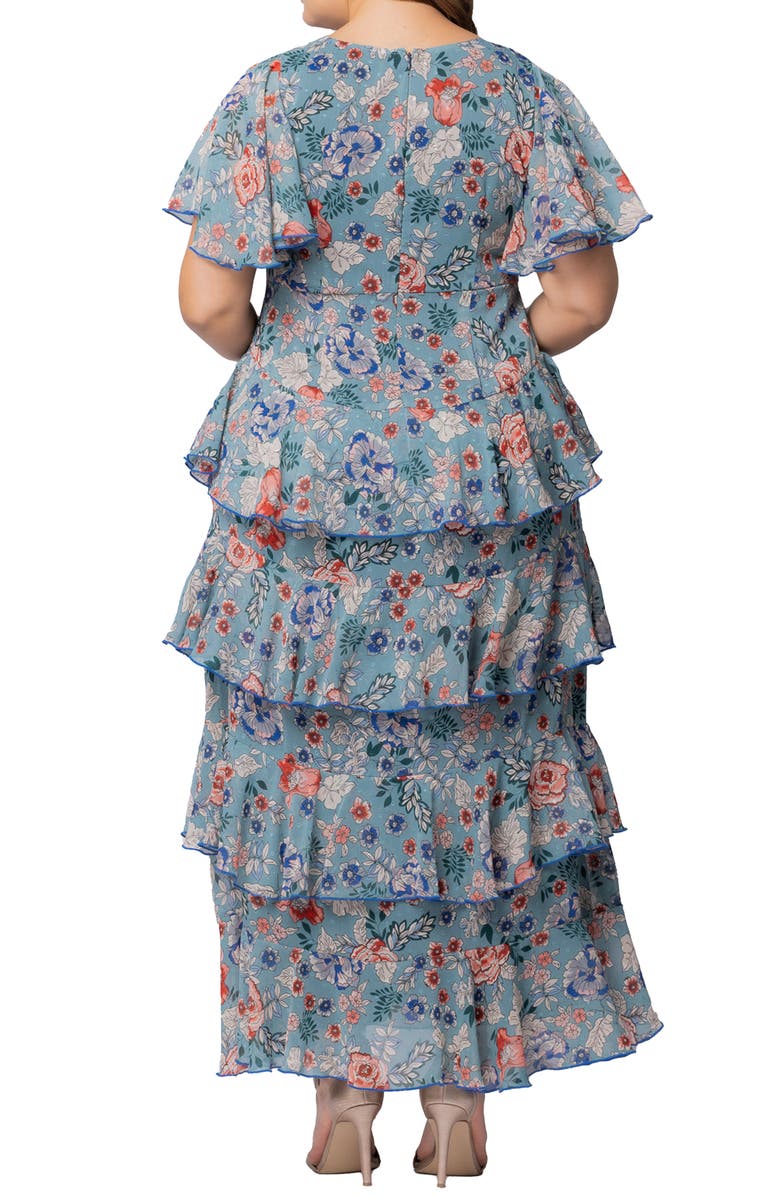 Kiyonna Tour de Flounce Tiered Maxi Dress, Alternate, color, Blue Garden Print